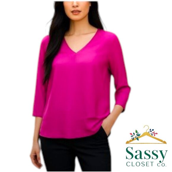 MICHAEL KORS Blouse – Fuchsia V-Neck 3/4 Sleeve, Sz XS, EUC - Picture 1 of 5